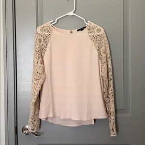 CREAM/NUDE LACE SLEEVE BLOUSE IN SIZE LARGE